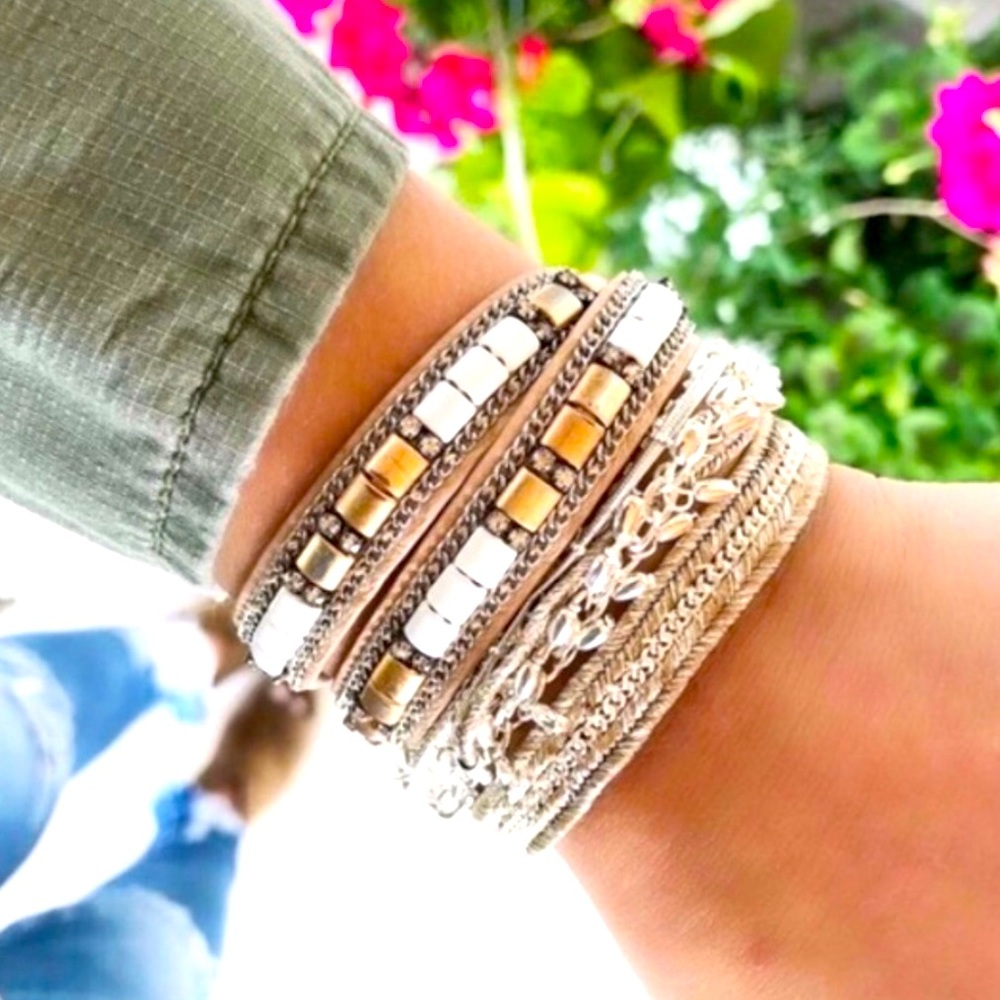Stella & Dot Cady Beige Leather Wrap Bracelet - Picture 7 of 7